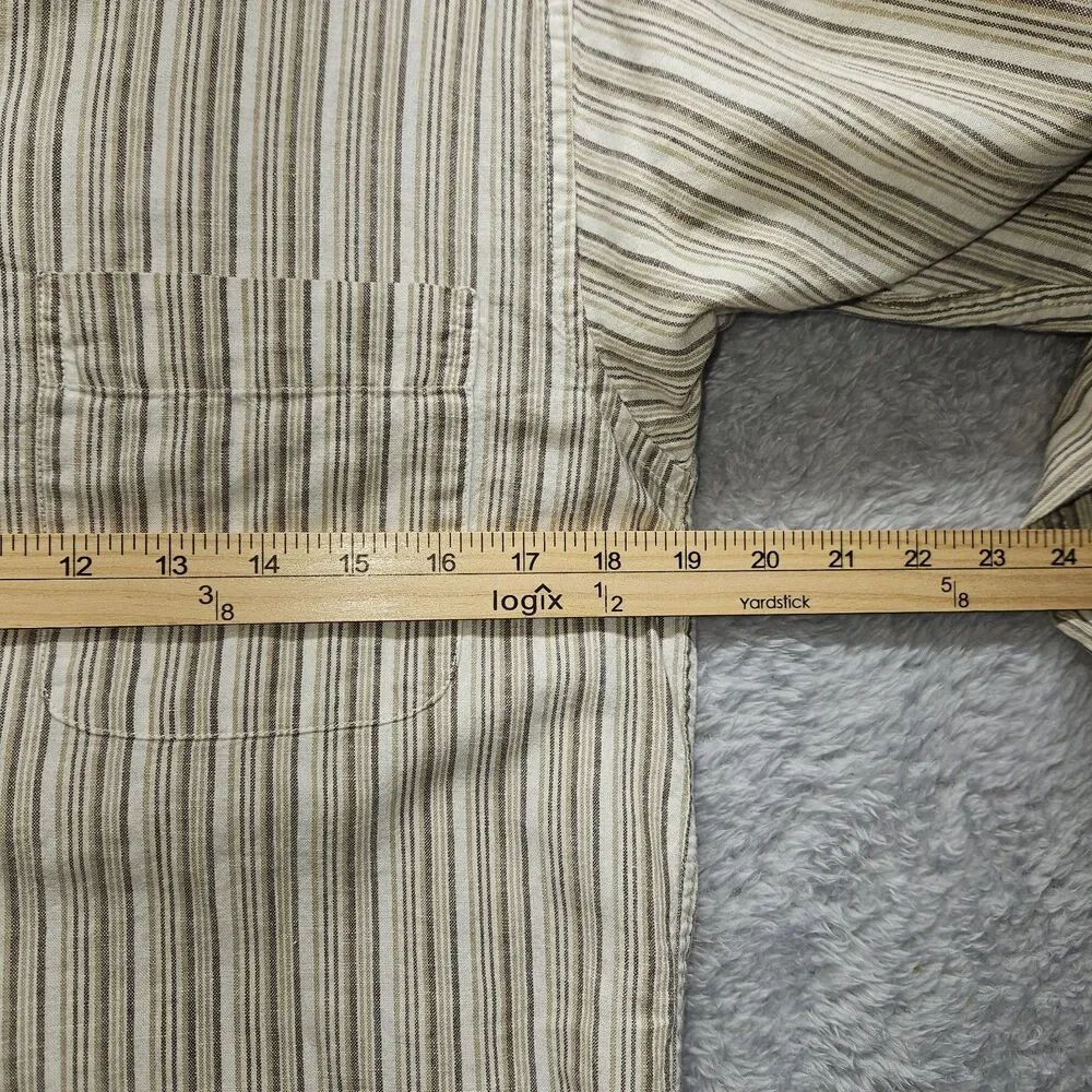 Banana Republic Mens Tan Muscle Button Up Shirt Medium Stripe Longsleeve Cotton